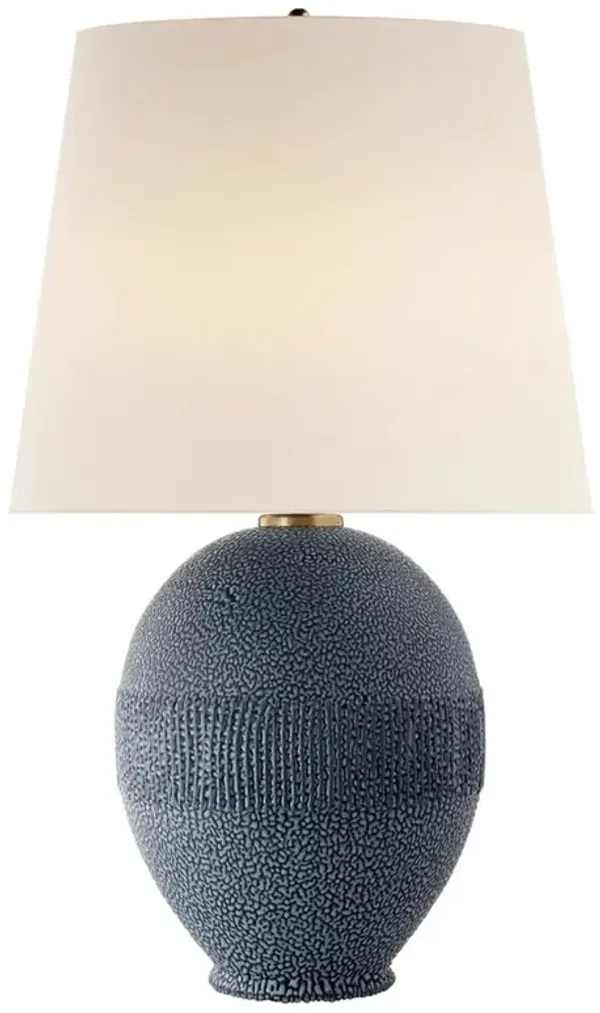 Visual Comfort Toulon Global Bazaar Beaded Blue Ceramic Linen Shade Table Lamp