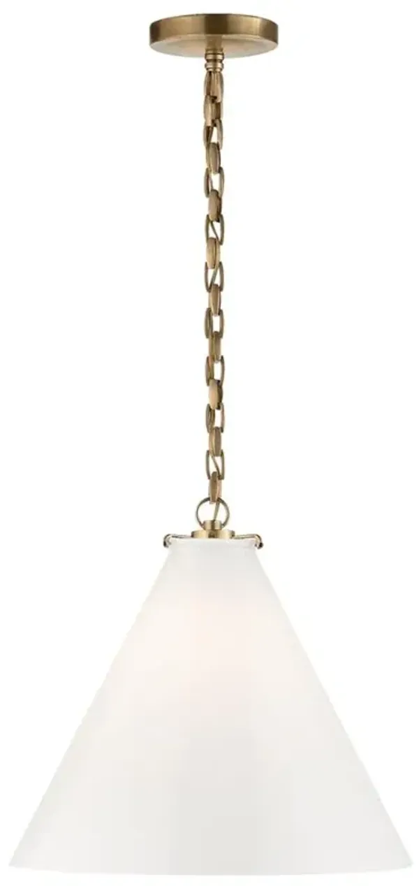 Visual Comfort Katie Conical Modern Antique Brass Framed White Glass Pendant