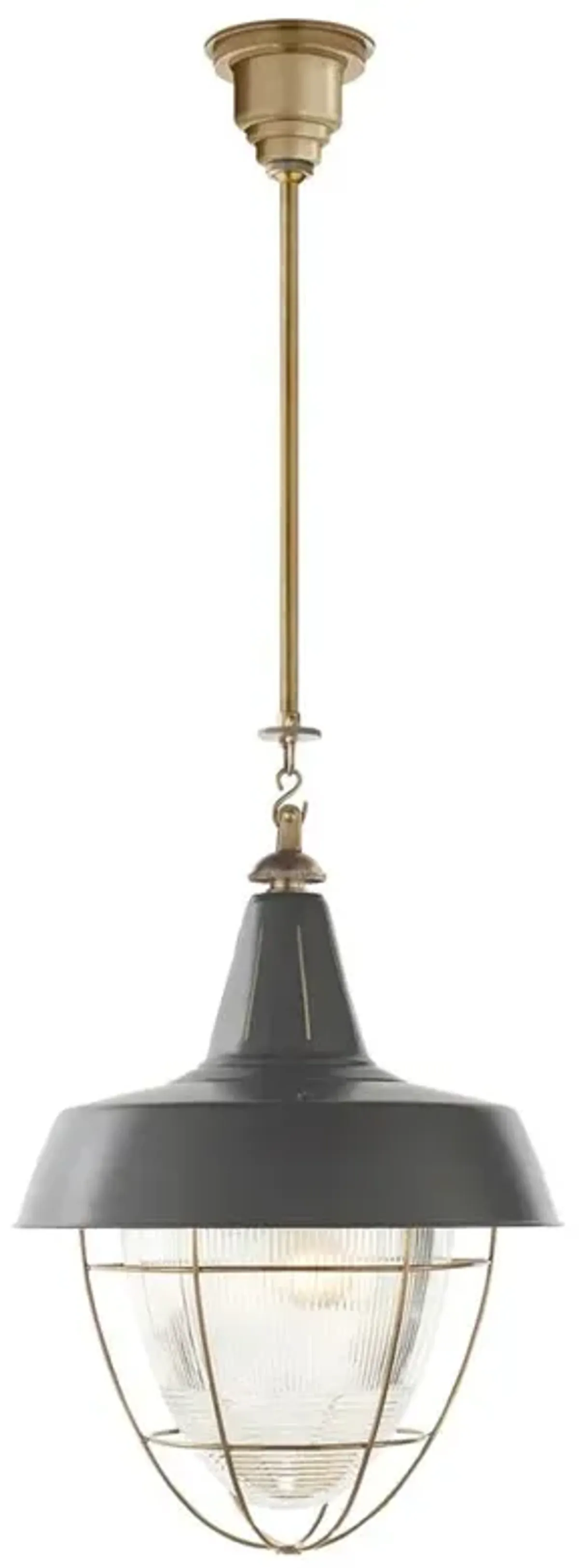 Visual Comfort Henry Industrial Loft Antique Brass Green Shade Hanging Light
