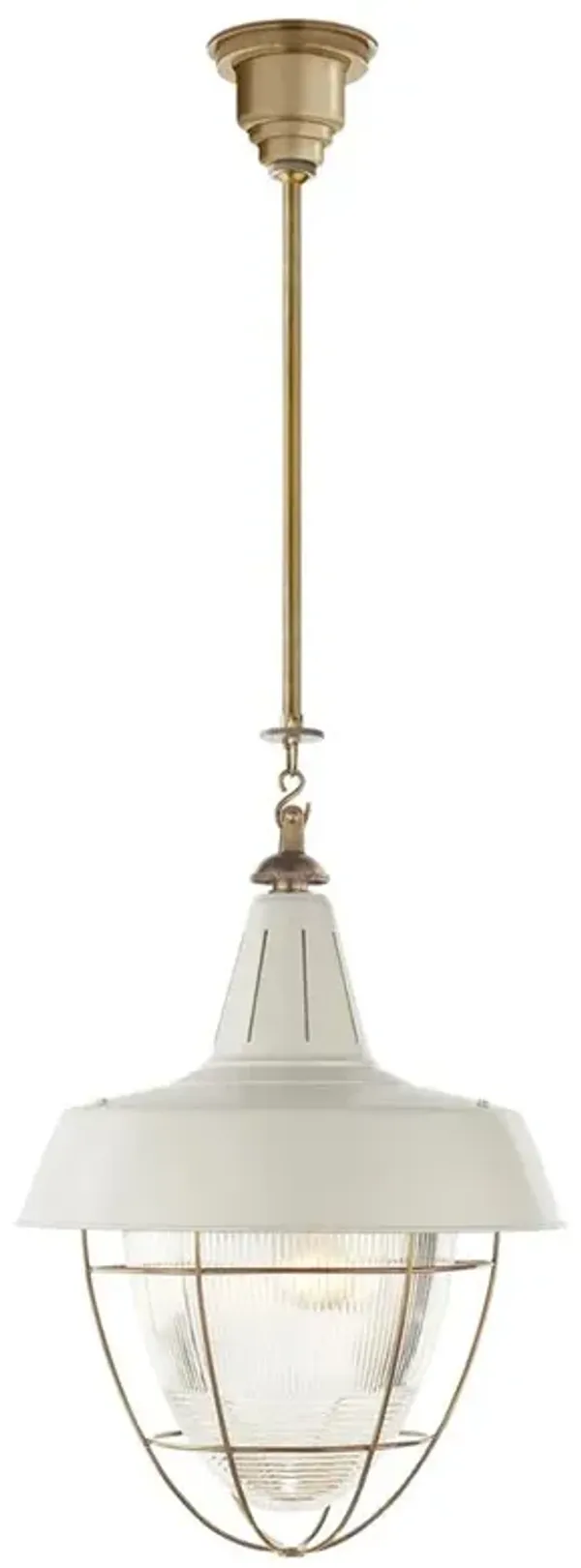 Visual Comfort Henry Industrial Loft Antique Brass White Shade Hanging Light