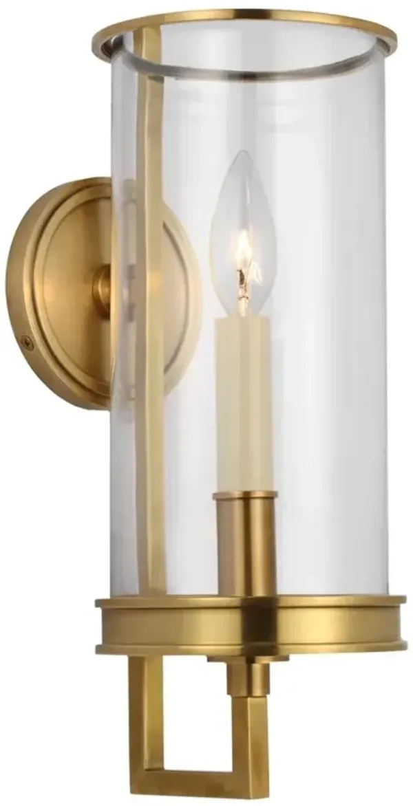 Visual Comfort Glendon Modern Burnished Brass Hurricane Glass Wallchiere Sconce