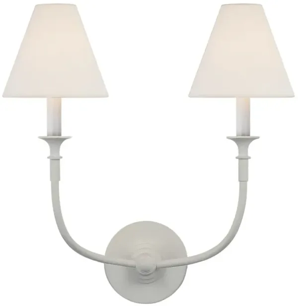 Visual Comfort Piaf Modern Classic Plaster White Metal Linen Shade Wall Sconce