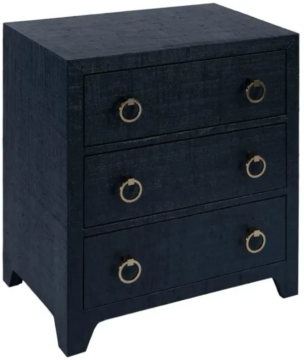Bien Modern Classic Navy Blue Raffia Chest Nightstand
