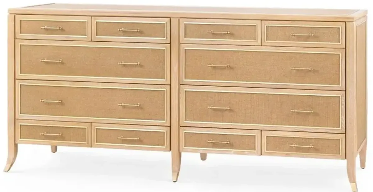 Paulina Coastal Beach Natural Oak Woven 12 Drawer Dresser