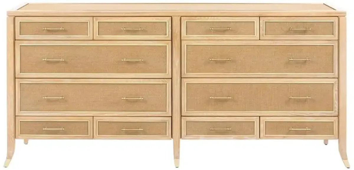 Paulina Coastal Beach Natural Oak Woven 12 Drawer Dresser