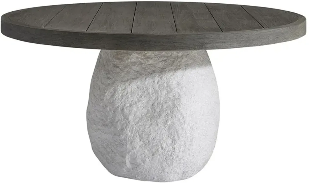 Sier Coastal Grey Teak White Concrete Round Pedestal Outdoor Dining Table - 60"W