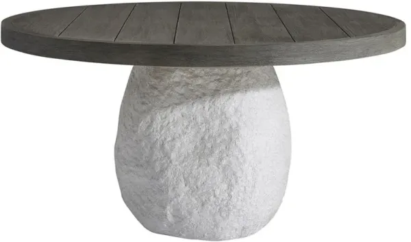 Sier Coastal Grey Teak White Concrete Round Pedestal Outdoor Dining Table - 60"W