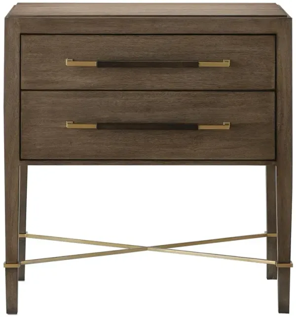 Audrina Rustic Lodge Brown Mahogany Wood Gold Metal Pull 2 Drawer Nightstand