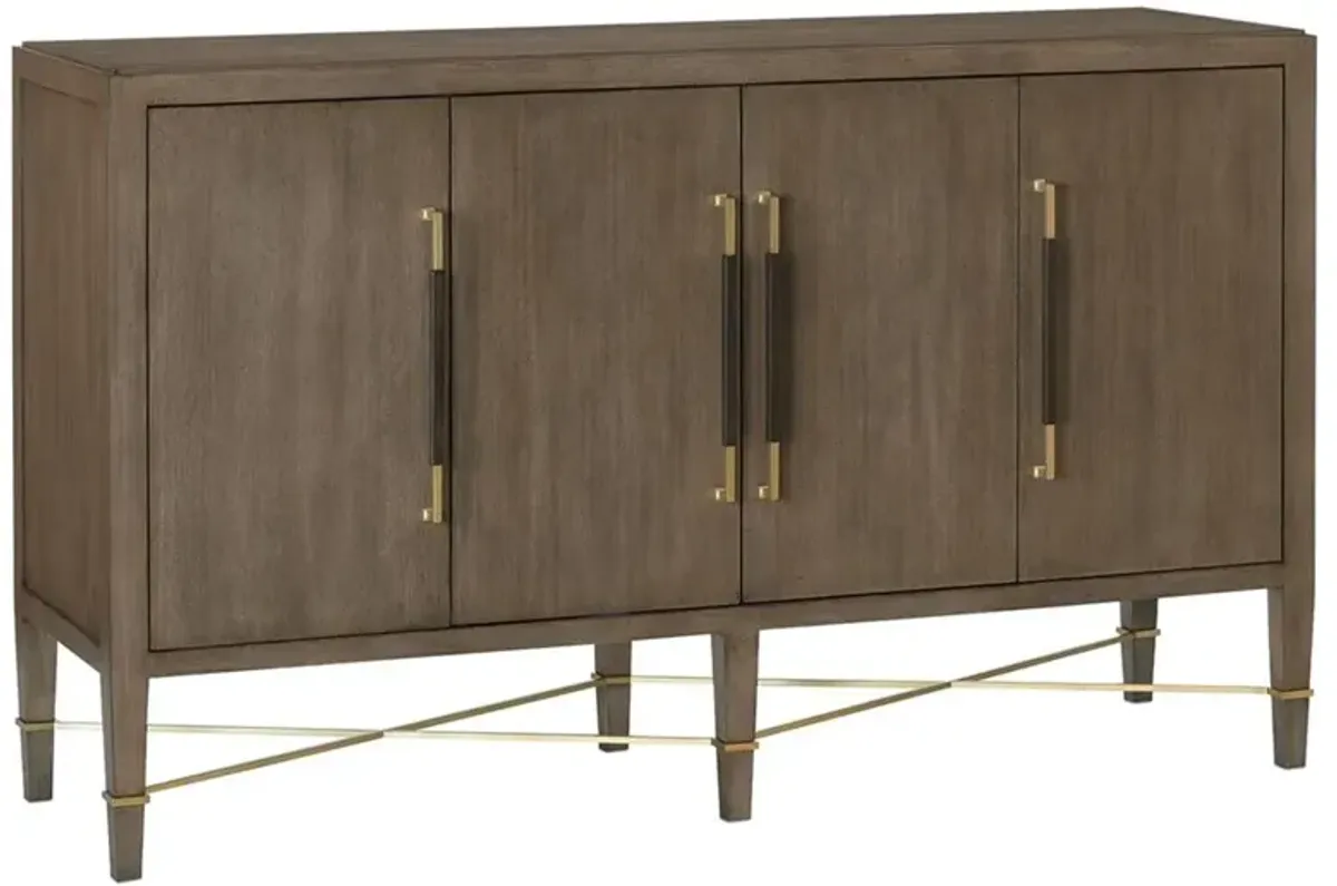 Audrina Rustic Lodge Brown Mahogany Wood Gold Metal Pull 4 Door Sideboard
