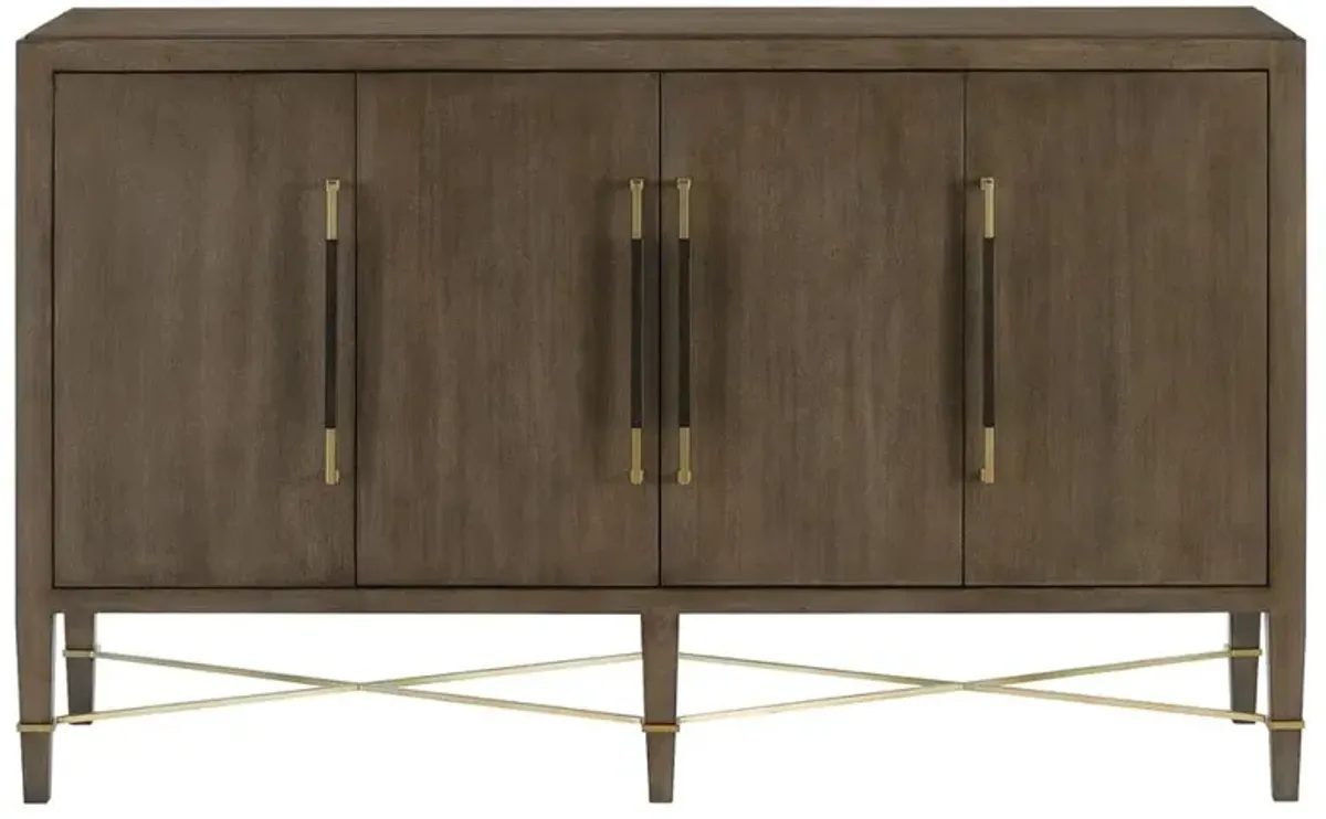 Audrina Rustic Lodge Brown Mahogany Wood Gold Metal Pull 4 Door Sideboard