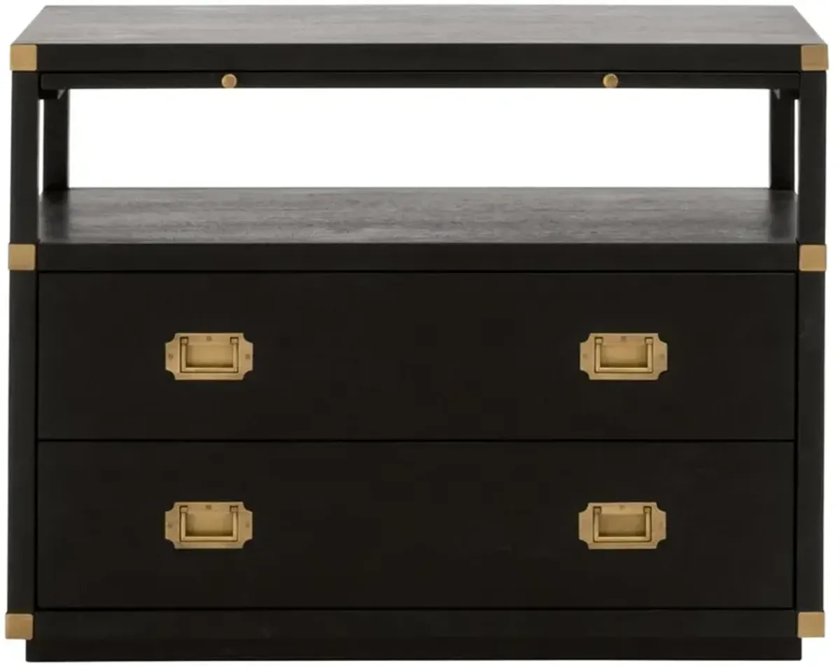 Bobby Modern Black Solid Acacia Wood Brushed Gold Pulls 2 Drawer Nightstand