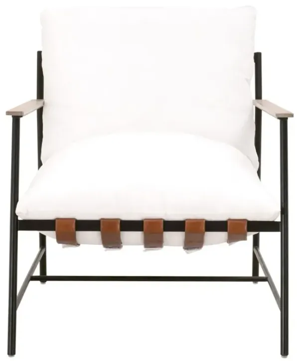 Ayna Industrial White Performance Black Iron Leather Strap Seat Arm Chair