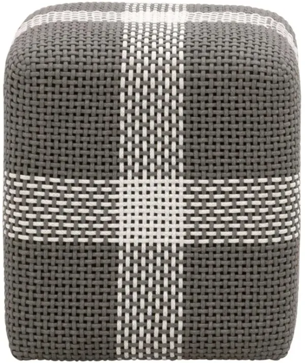 Hydra Coastal Beach Grey Woven Rope Teak Wood Square Outdoor Ottoman