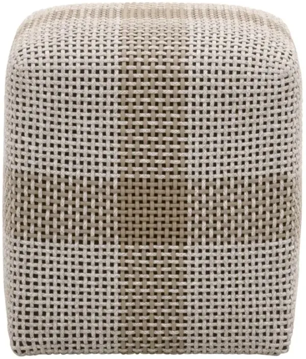 Hydra Coastal Beach Taupe Woven Rope Teak Wood Square Outdoor Ottoman