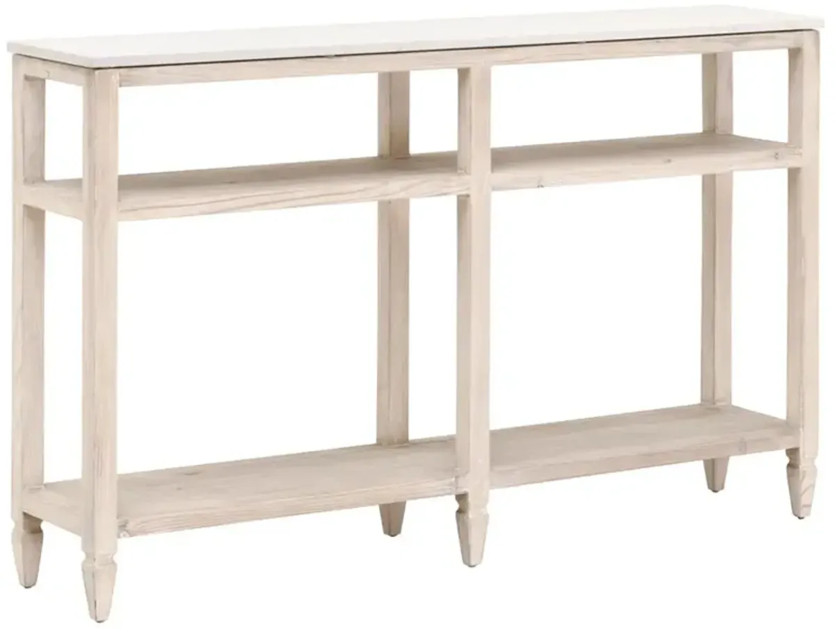 Kayden French Country White Quartz Top Reclaimed Pine Wood Console Table