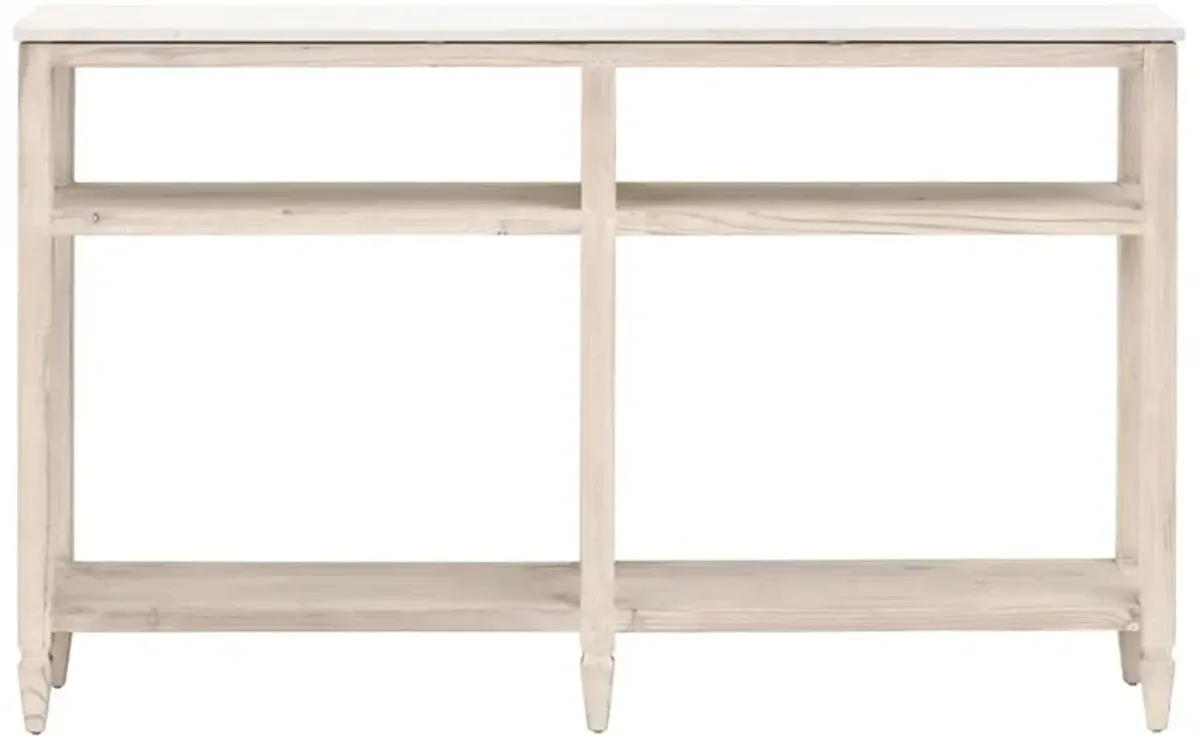 Kayden French Country White Quartz Top Reclaimed Pine Wood Console Table