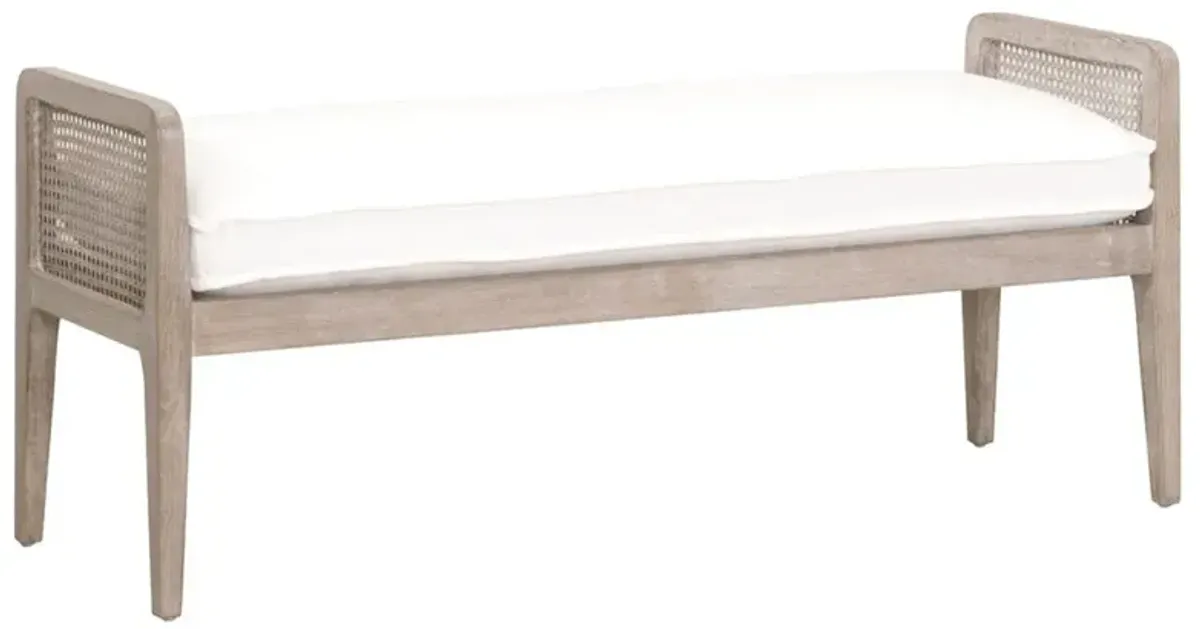 Elias Coastal Beach White Performance Cushion Woven Cane Oak Wood Bedroom Bench