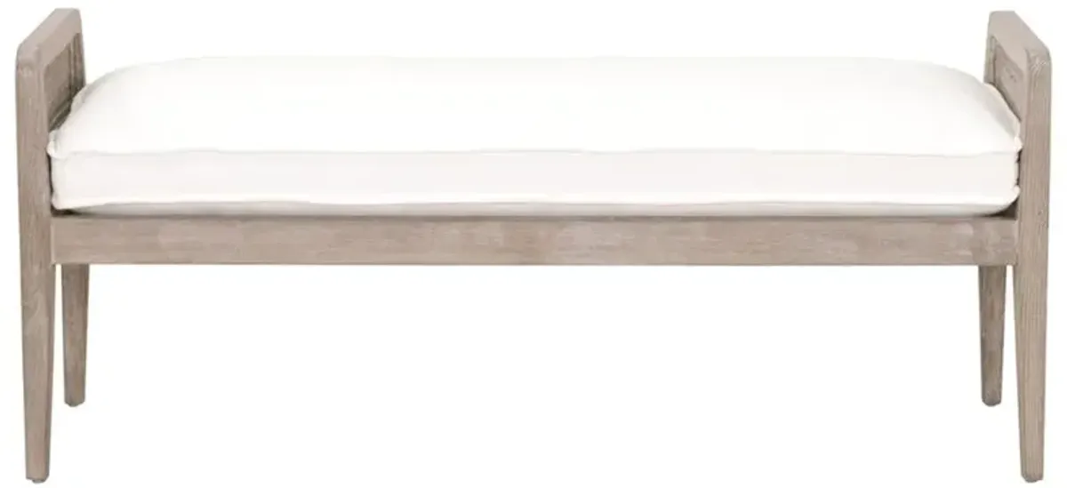 Elias Coastal Beach White Performance Cushion Woven Cane Oak Wood Bedroom Bench