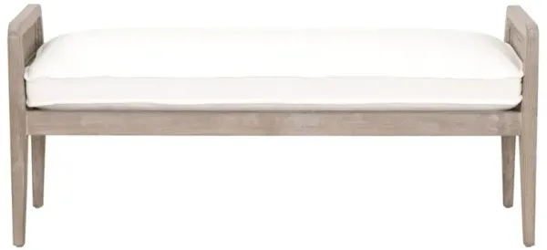 Elias Coastal Beach White Performance Cushion Woven Cane Oak Wood Bedroom Bench