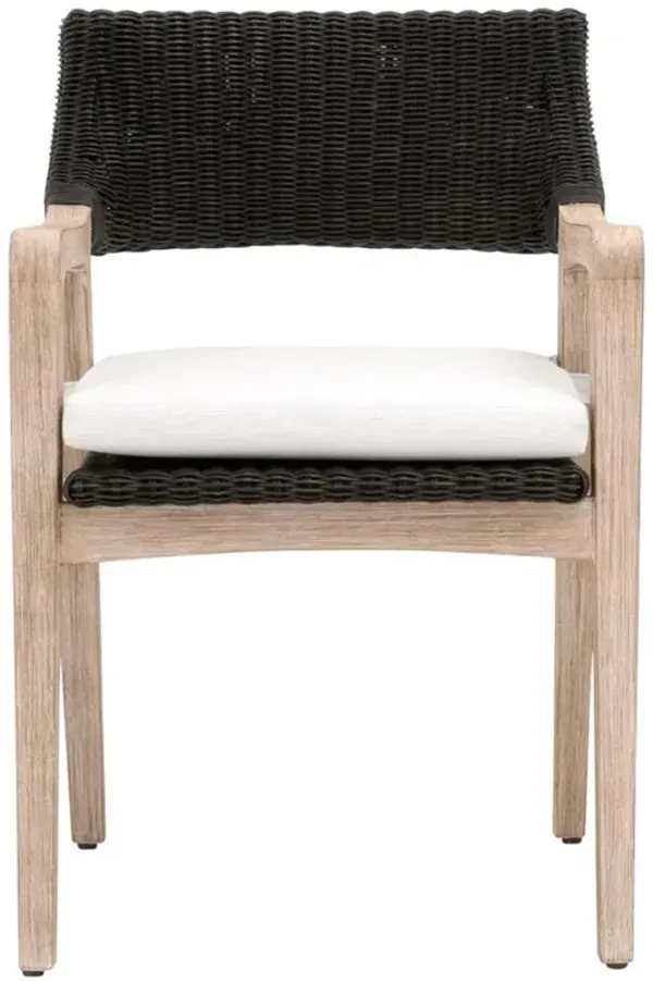 Lucile Coastal Beach White Performance Black Woven Rattan Dining Arm Chair