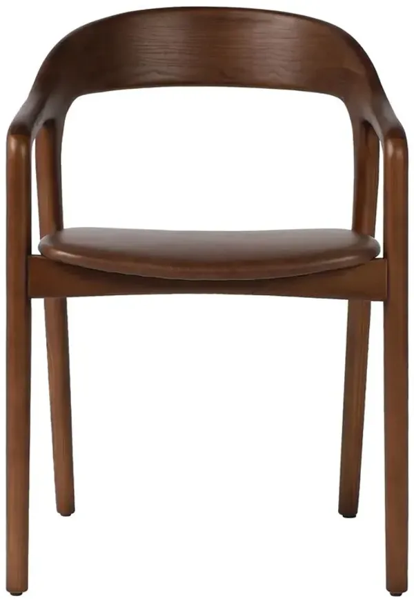 Nanda Rustic Brown Upholstered Leather Seat Solid Ash Wood Dining Arm Chair