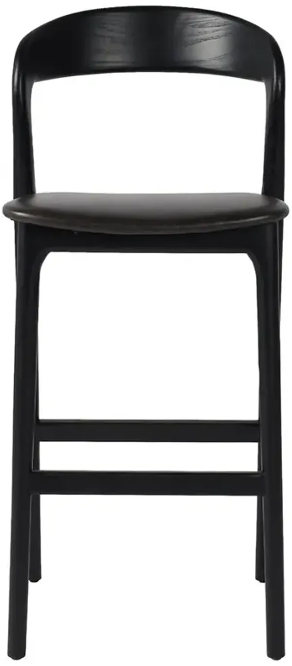 Nanda Modern Classic Black Upholstered Leather Seat Solid Ash Wood Bar Stool