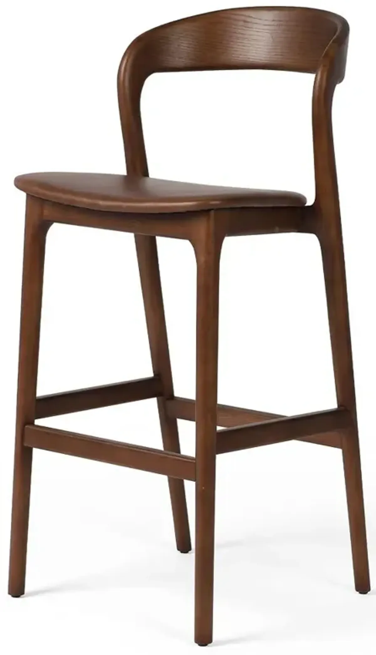 Nanda Modern Classic Brown Upholstered Leather Seat Solid Ash Wood Bar Stool