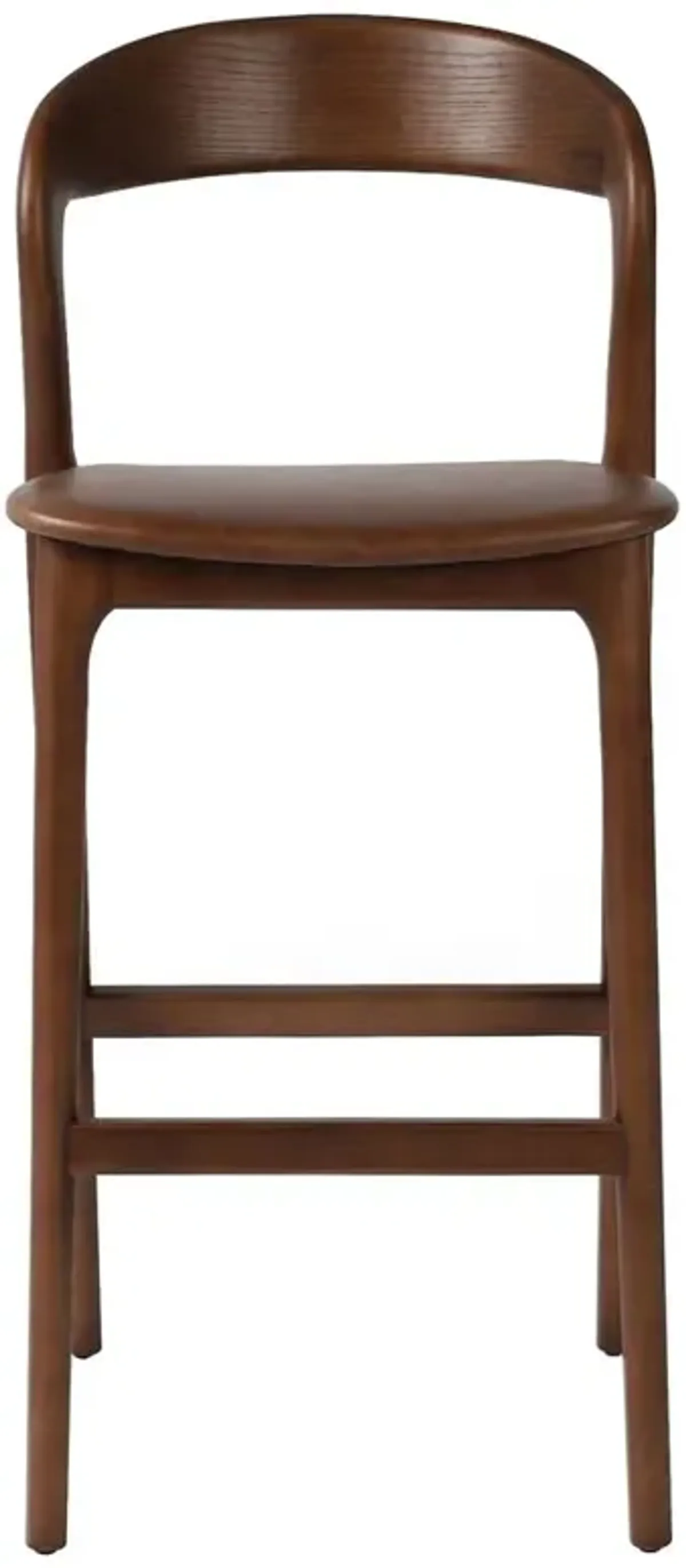 Nanda Modern Classic Brown Upholstered Leather Seat Solid Ash Wood Bar Stool
