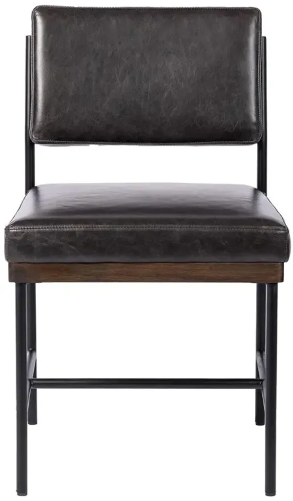 Ellie Industrial Loft Black Upholstered Leather Seat Iron Frame Dining Chair