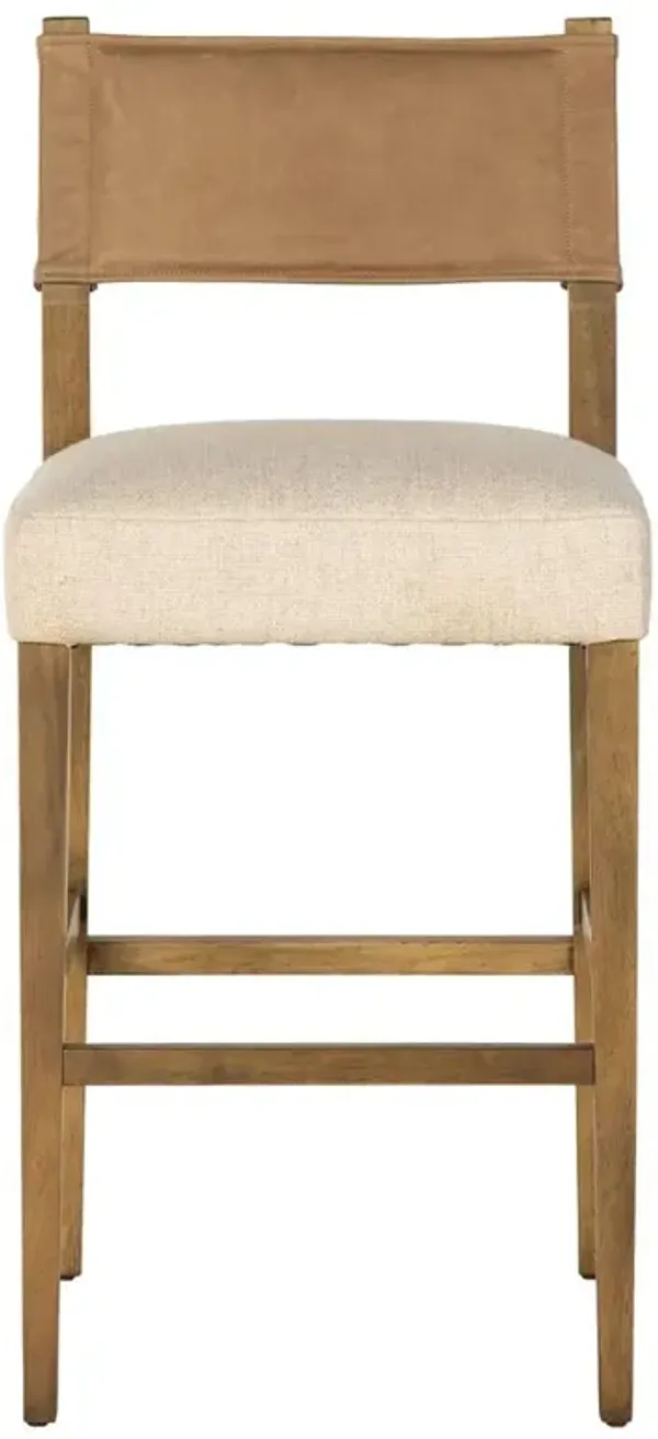 Ely Rustic Lodge Beige Performance Seat Leather Back Brown Wood Bar Stool