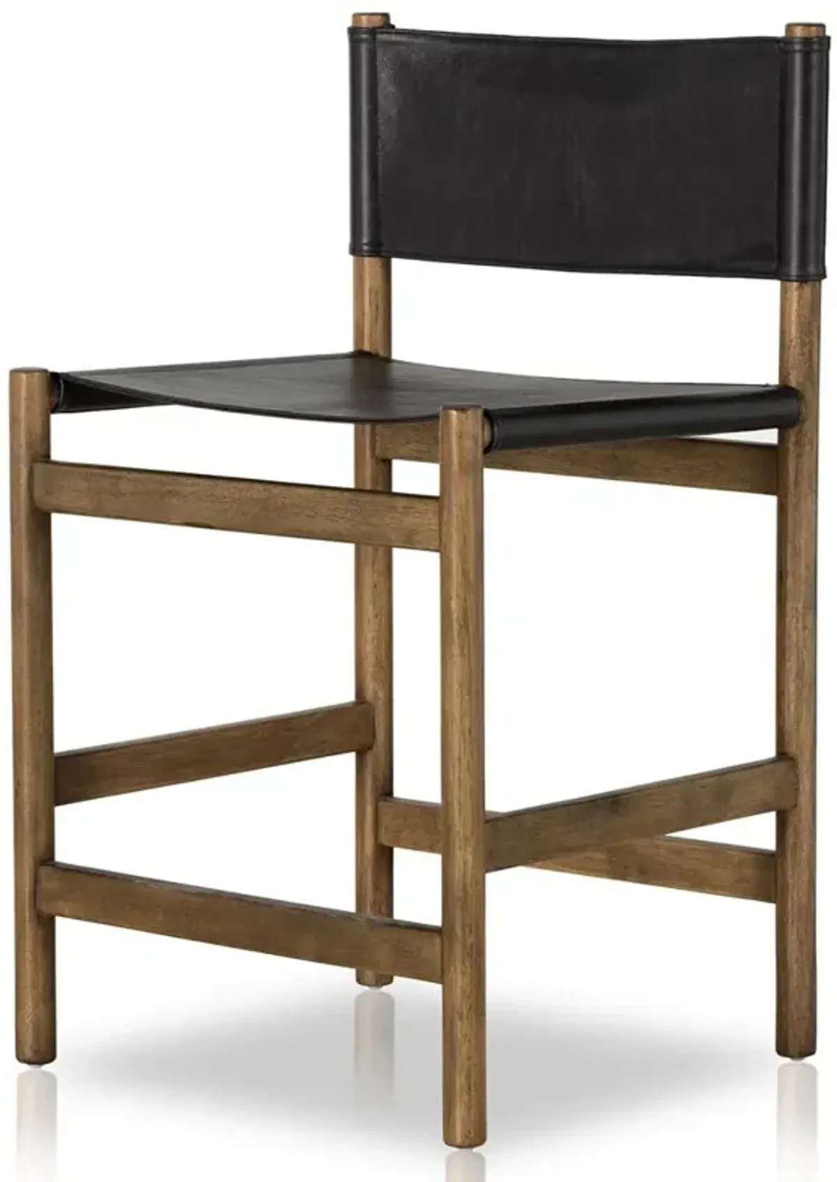 Francis Mid Century Modern Black Leather Brown Wood Frame Bar Stool