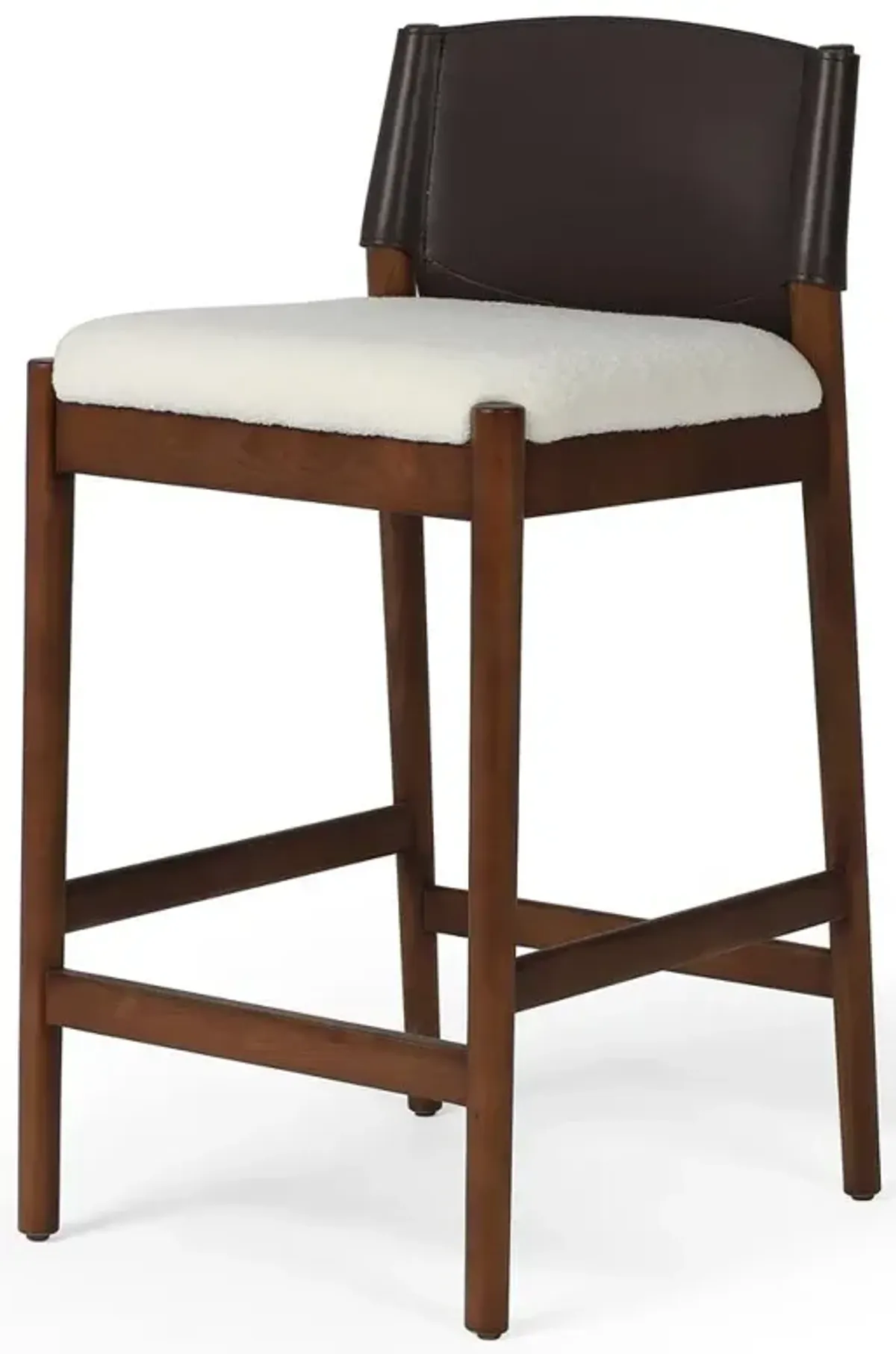 Laurine Mid Century White Performance Boucle Seat Brown Wood Counter Stool