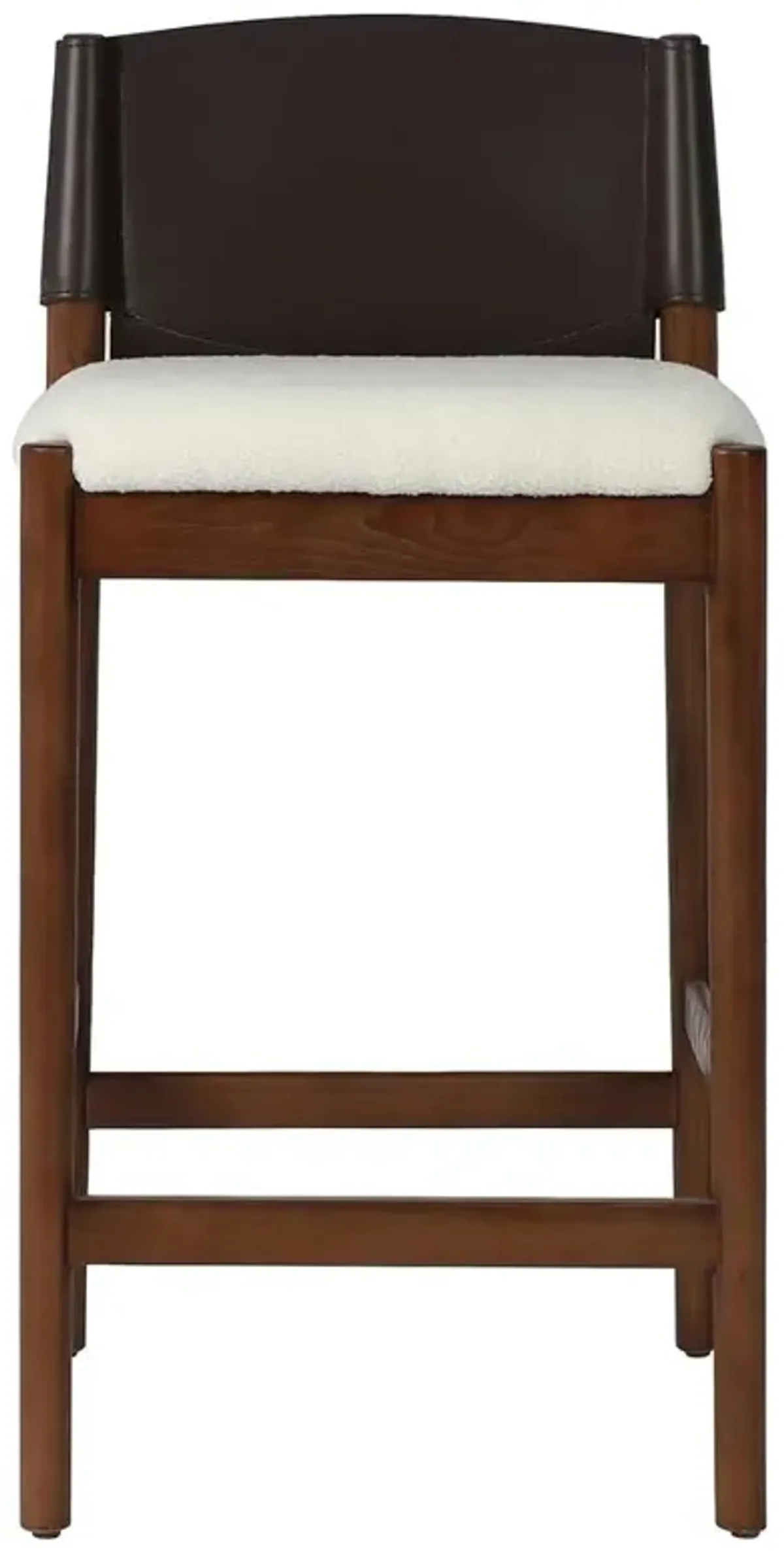 Laurine Mid Century White Performance Boucle Seat Brown Wood Counter Stool