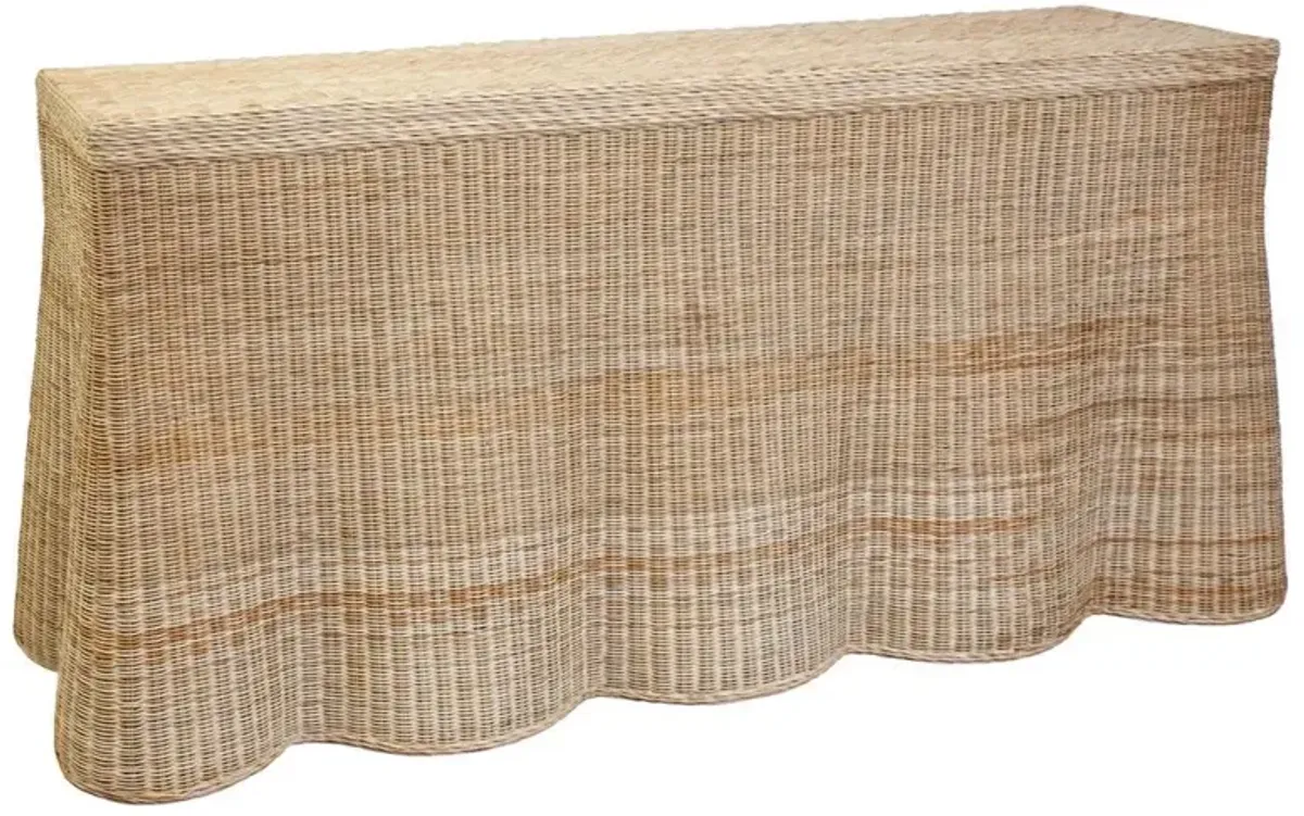Terese Coastal Beach Natural Woven Rattan Rectangular Console - 66"