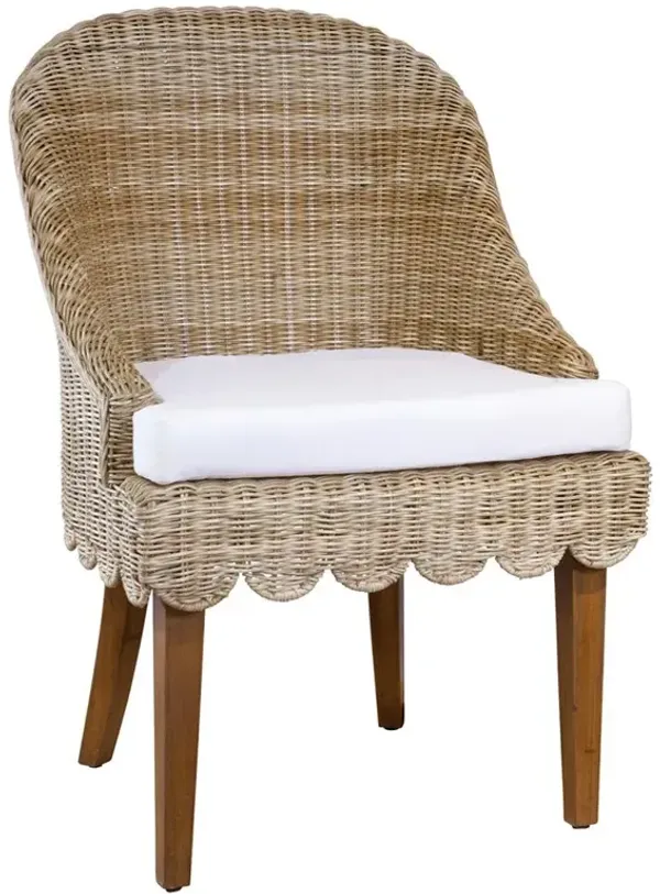 Jerris Coastal Beach Natural Rattan Scalloped Dining Arm Chair