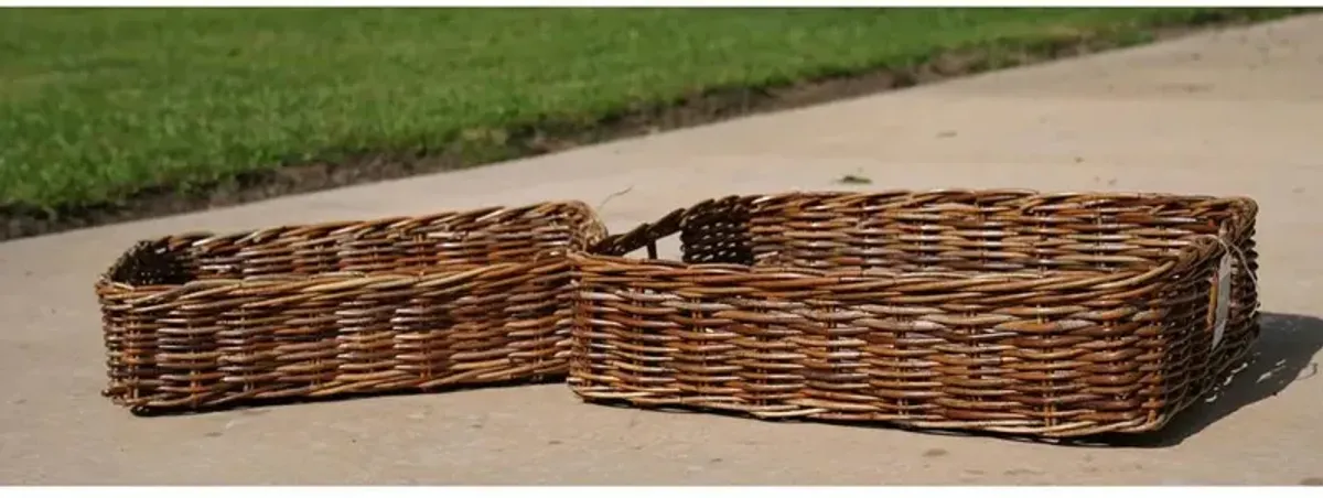 Camilla Coastal Beach Natural Woven Rattan Decorative Basket - Set of 2