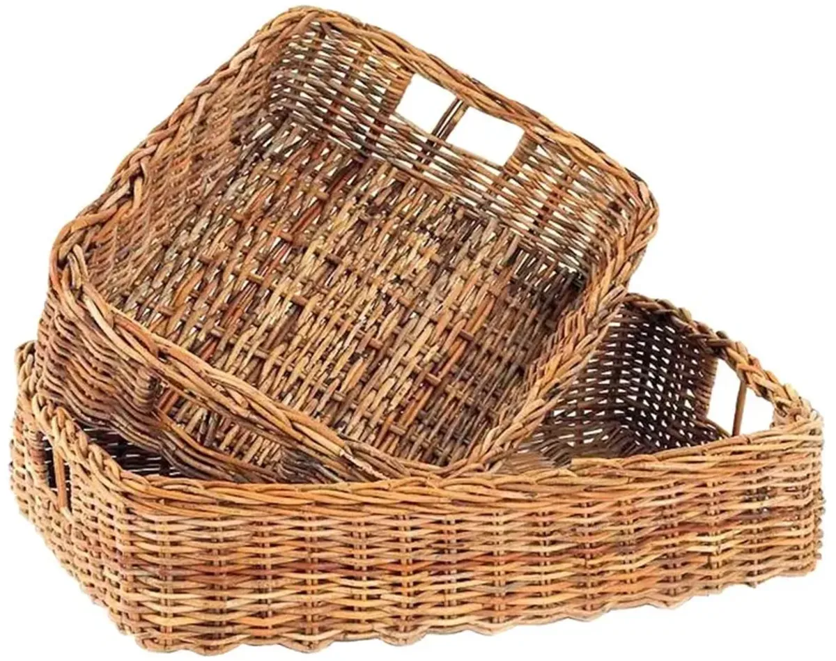 Camilla Coastal Beach Natural Woven Rattan Decorative Basket - Set of 2