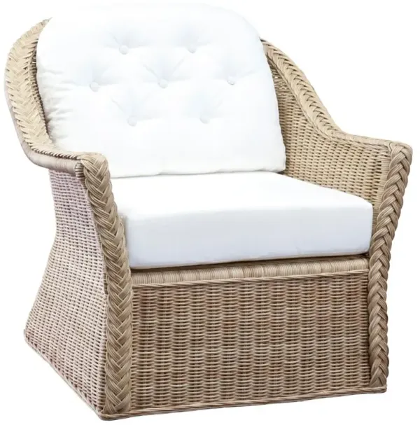 Maya Coastal Beach Natural Woven Rattan White Cushion Living Room Chair