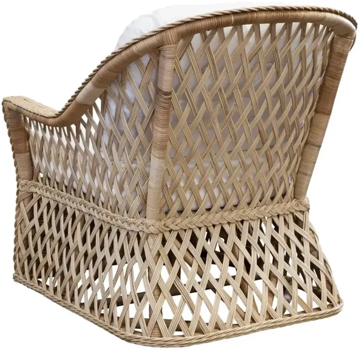 Jamie Coastal Beach Natural Woven Rattan White Cushion Living Room Arm Chair
