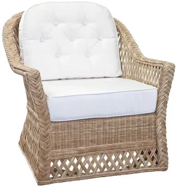 Jamie Coastal Beach Natural Woven Rattan White Cushion Living Room Arm Chair