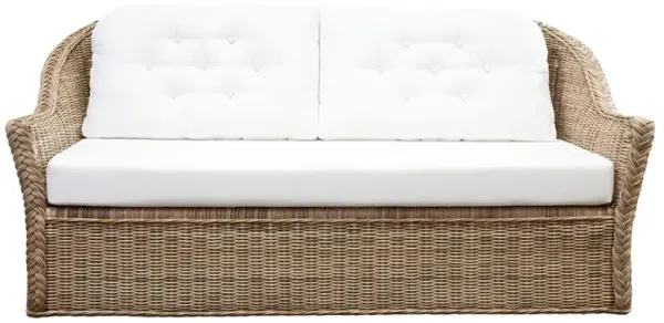 Maya Coastal Beach Natural Rattan White Cushion Tufted Sofa - 74"W