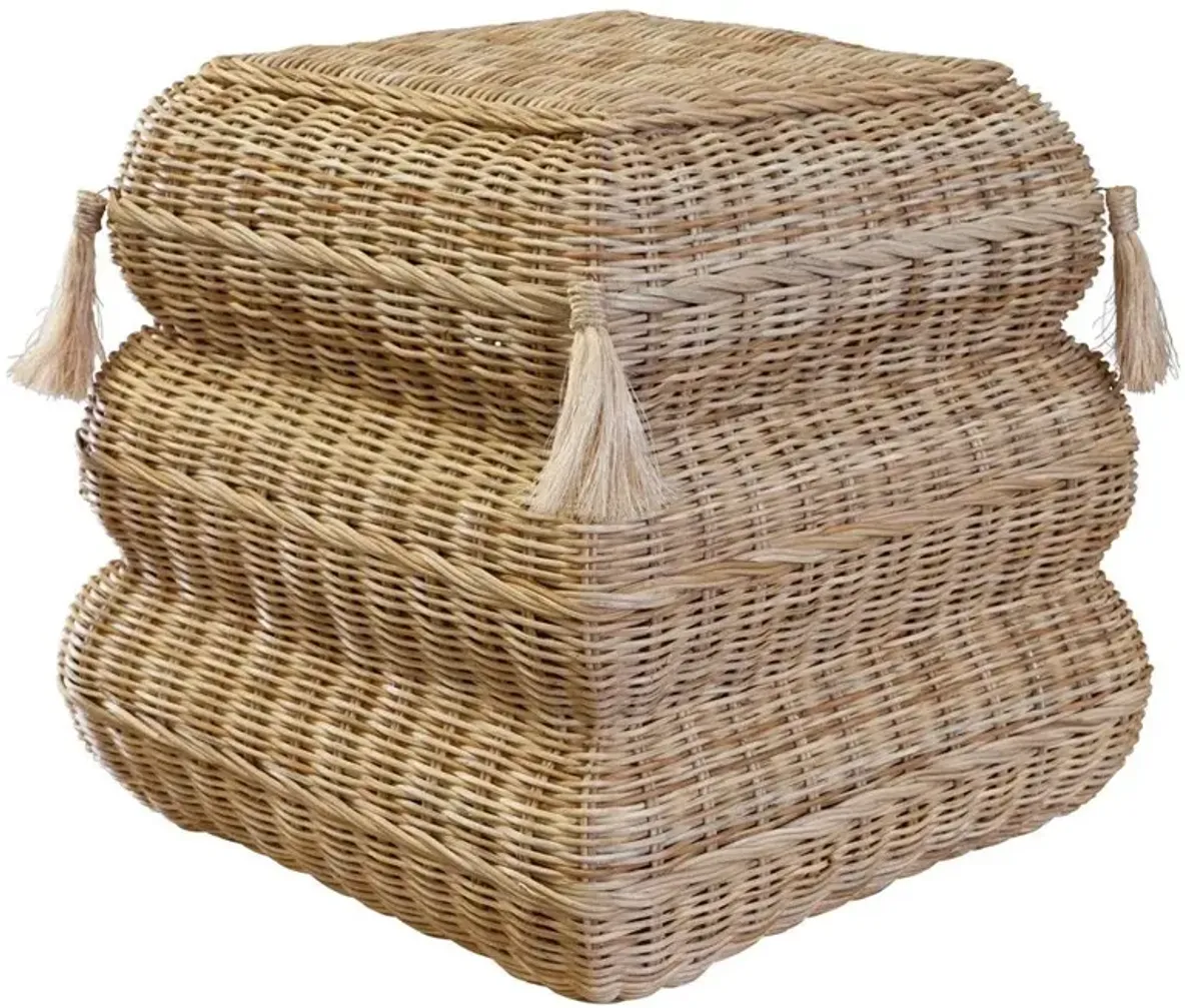 Fiona Coastal Beach Natural Handwoven Rattan Square Stool