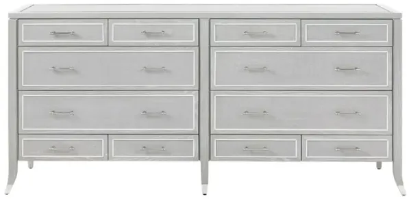 Paulina Soft Grey Oak Wood Nickel Pull 12 Drawer Double Dresser