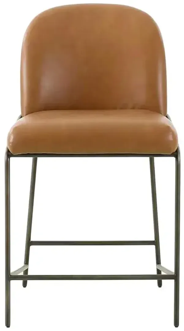 Astrid Industrial Loft Brown Upholstered Faux Leather Grey Iron Counter Stool