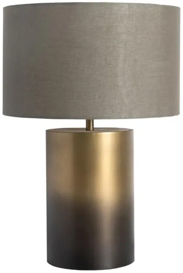 Maddux Industrial Loft Antique Brass Iron Grey Drum Shade Table Lamp