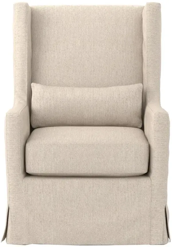 Silas Modern Classic Beige Herringbone Upholstered Slipcovered Swivel Arm Chair