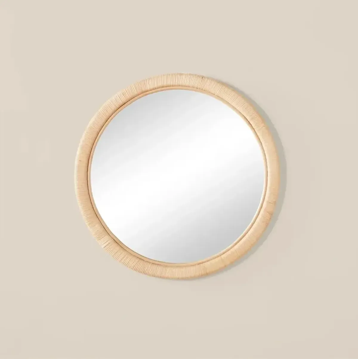 Avery Coastal Beach Natural Rattan Frame Round Wall Mirror - Small