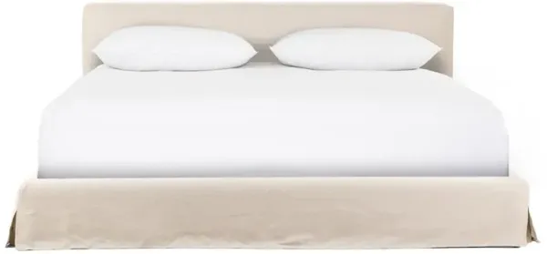 Linus Rustic Lodge Beige Linen Upholstered Slipcovered Bed - King
