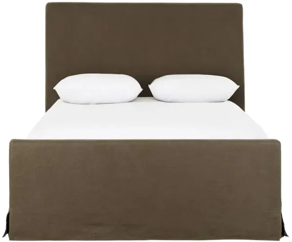 Dianne Modern Classic Brown Upholstered Linen Slipcovered Bed - King