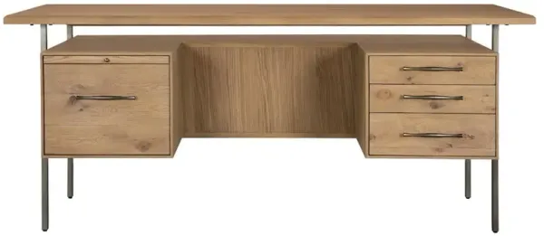 Wayland Rustic Lodge Natural Oak Wood Grey Steel 4 Drawer Desk